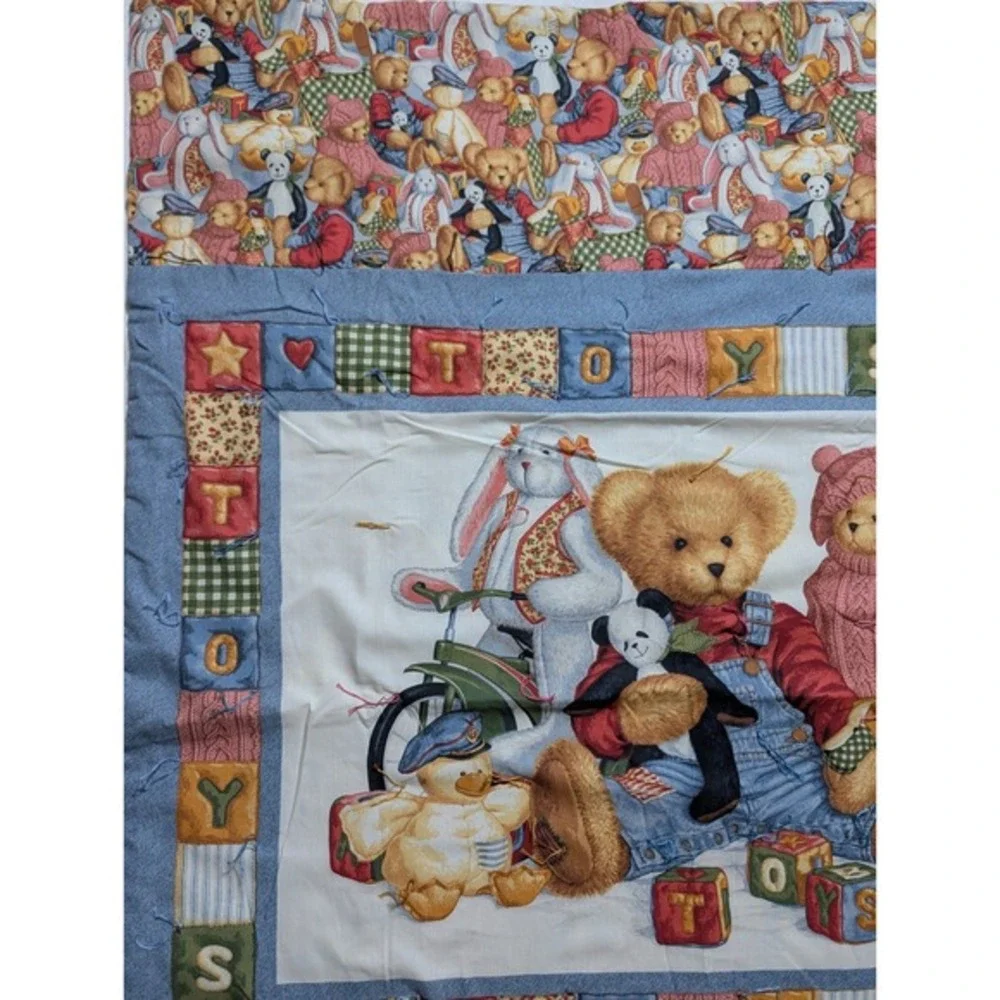 Handmade Teddy Bear Baby Quilt 57x43 Blue Jean Teddy‎ Toys Nursery Blanket